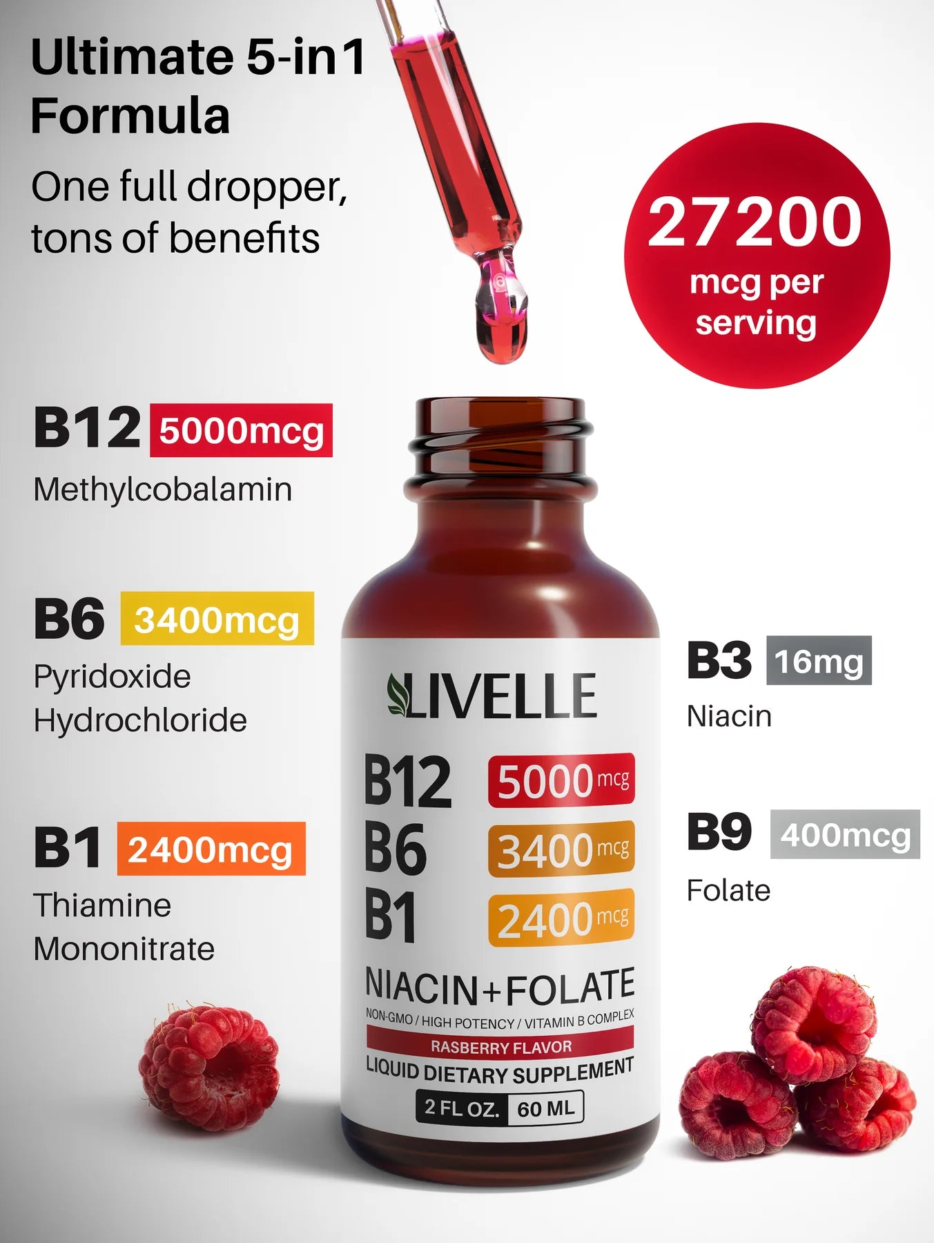 Vitamin B12 Raspberry Liquid Supplement