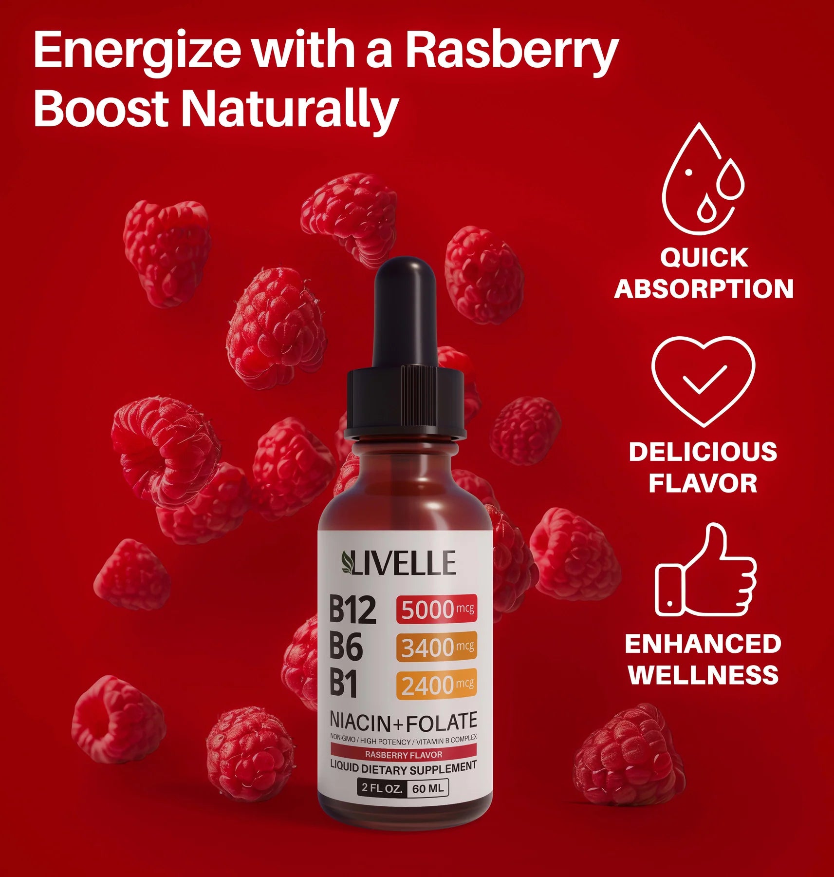 Vitamin B12 Raspberry Liquid Supplement